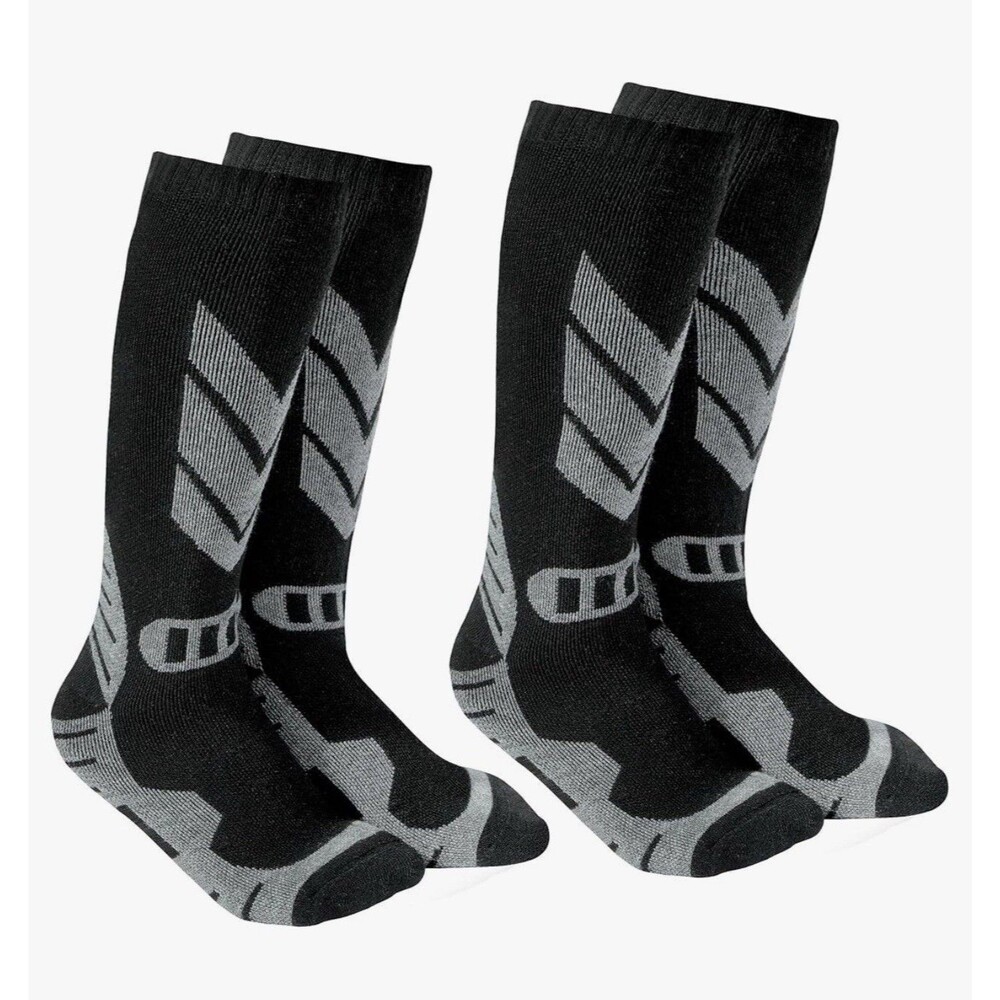 Warm Kids Ski Socks - 2 Pairs Merino Wool Skiing Socks Winter size 11-13 Black